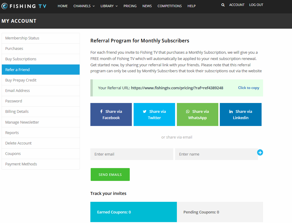 Account Page Refer a Friend